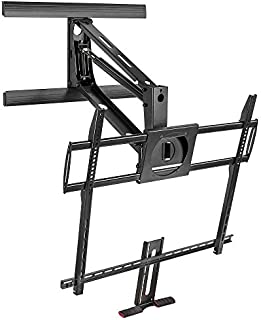 Mount-It! Fireplace TV Mount, Heavy Duty Mantel TV Mount Pull Down Mounting Bracket with Height Adjustment, Fits 50-100 Inch TVs Black