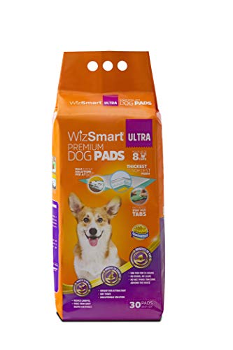 WizSmart All Day Dry Premium Dog and Puppy Training Pads, Made with Recycled Unused Baby Diapers and Eco Friendly Materials, 8 Cup Ultra 30 Count