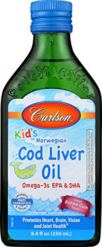 Carlson - Kid's Cod Liver Oil, 550 mg Omega-3s, Vitamins A & D3, Wild Norwegian, Bubble Gum, 250 mL