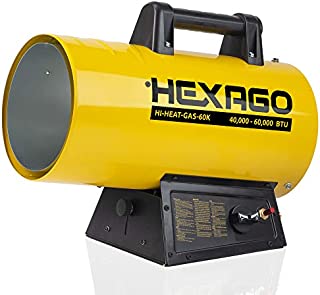 HEXAGO - 60,000 BTU Adjustable Portable Liquid Propane Gas Forced Air Heater, Height Adjustable, CSA Listed, Yellow, Heating up to 1,500 sqft