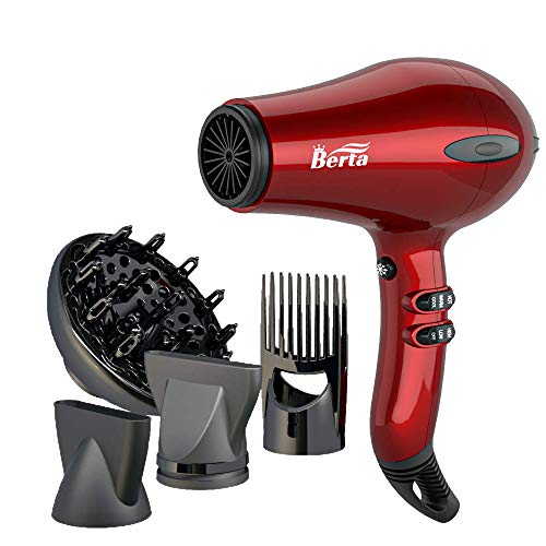 1875W Tourmaline Hair Dryer Ionic Frizz Control Fast Drying Blow Dryer Lightweight Compact Professional Hairdryer 2 Speed and 3 Heat Settings, Concentrator & Diffuser & Pik, Cool Shot