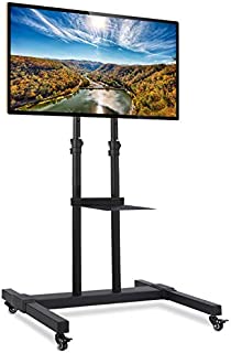 Rfiver Mobile TV Stand Rolling Cart with Tilt Mount/Locking Wheels for 37-80Inch Flat Screen/Curved TVs up to 110lbs, Portable Floor Stand with Laptop Shelf, Height Adjustable, Extra Tall