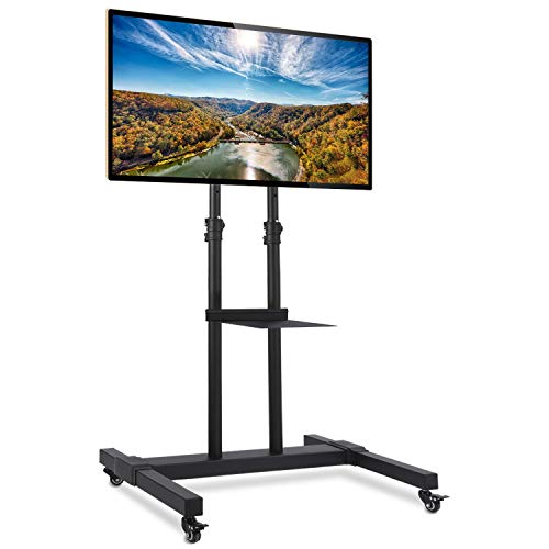 Rfiver Mobile TV Stand Rolling Cart with Tilt Mount/Locking Wheels for 37-80Inch Flat Screen/Curved TVs up to 110lbs, Portable Floor Stand with Laptop Shelf, Height Adjustable, Extra Tall