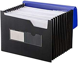 Sooez Sturdy Expanding File Folder with Sticky Labels, 13 Pockets Stand-up Accordion File Folder Desk Letter A4 Paper Document Organizer with Adjustable Buckle, 1 Pack, Dark Blue