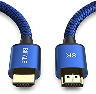 BIFALE 8K HDMI Cable 10ft, Nylon Braided 2.1 HDMI Cable Support Dolby Atmos, 8K@60Hz, 4K@120Hz, Dynamic HDR, eARC, 48Gpbs, Compatible with Apple TV, PS5, RTX3080 / 3090, RX 6800/6900 and More