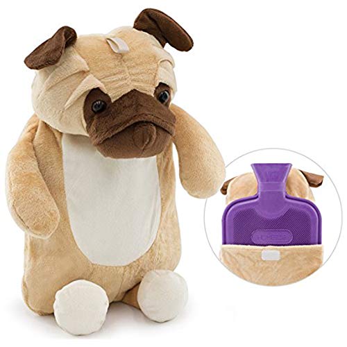 HomeTop Premium Classic Rubber Hot Water Bottle with Cute 3D Animal Cover (2L, Huggy Puggy)