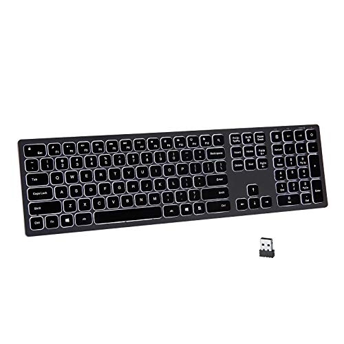 seenda Wireless Illuminated Keyboard  Backlit Keyboard, Rechargeable Full Size Wireless Keyboard, 2.4GHz Connection for Computer, Laptop, Desktop, PC, Windows 10/8/7 (Space Gray)