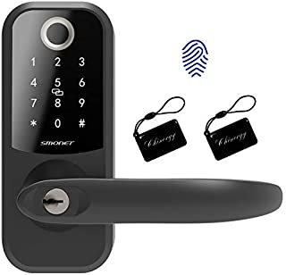 Smart Lock,SMONET Fingerprint Door Lock with Reversible Handle,Keyless Entry Bluetooth Lock ,Free APP,IC Card,Anti-peep Code,Work with Alexa (Need Extra Gateway),Smart Lever for Home,Office