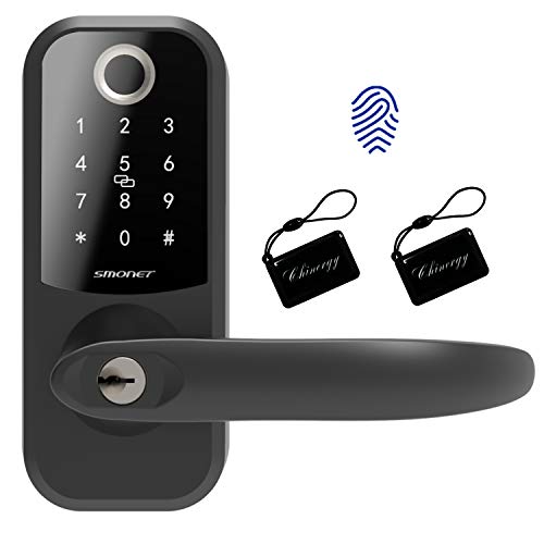 Smart Lock,SMONET Fingerprint Door Lock with Reversible Handle,Keyless Entry Bluetooth Lock ,Free APP,IC Card,Anti-peep Code,Work with Alexa (Need Extra Gateway),Smart Lever for Home,Office