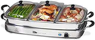 Elite Gourmet Elite Platinum EWM-9933 Maxi-Matic 7.5 Quart Triple Buffet Server, Tray, Oven-Safe Pan, Gravy & Holiday Essentials, Stainless Steel