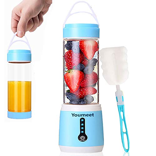 Smoothie Blender,Youmeet Cup Blender Remaining Power Display,USB Rechargeable Blender Mini Blenders for Smoothies with Cup Lid Brush for Fruits Veggies Ice Work Sports Travel