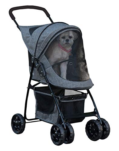 Pet Gear Happy Trails Pet Stroller for Cats/Dogs, Easy Fold with Removable Liner, Storage Basket, Dark Platinum, Model Number: PG8030DP