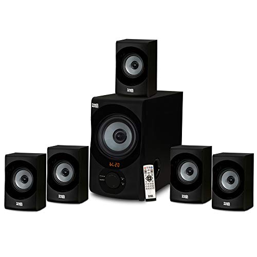 Acoustic Audio AA5172 700W Bluetooth Home Theater 5.1 Speaker System with FM Tuner, USB, SD Card, Remote Control, Powered Sub (6 Speakers, 5.1 Channels, Black with Gray)