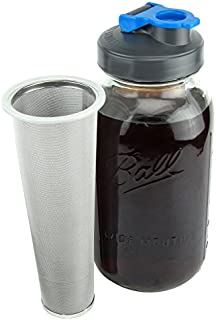 County Line Kitchen Durable Cold Brew Mason Jar Coffee Maker. Glass Jar, Stainless Steel Filter, Flip Cap Lid - 2 Quart, 64 oz