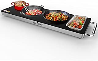 Portable Electric Food Hot Plate - Stainless Steel Warming Tray Dish Warmer w/ Black Glass Top - Keep Food Warm for Buffet Serving, Restaurant, Parties, Table or Countertop Use - NutriChef PKWTR40