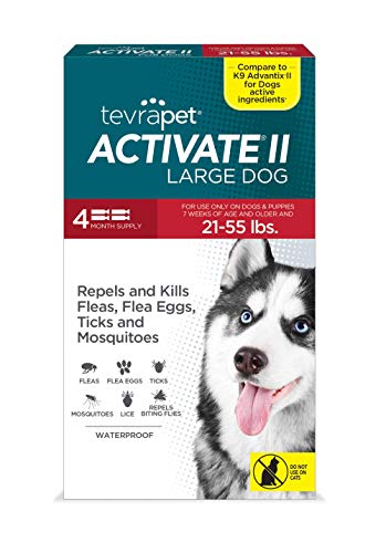 TevraPet Activate II Flea and Tick Prevention for Dogs | 4 Months Supply | Large Dogs 21-55 lbs | Medicine for Treatment and Control | Topical Drops