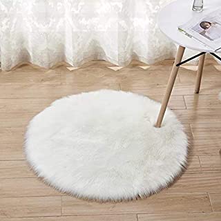 Round Artificial Wool Material Carpet Floor Mat Thickened Plush Bedroom Carpet Window Decoration Crawling Carpet (White)