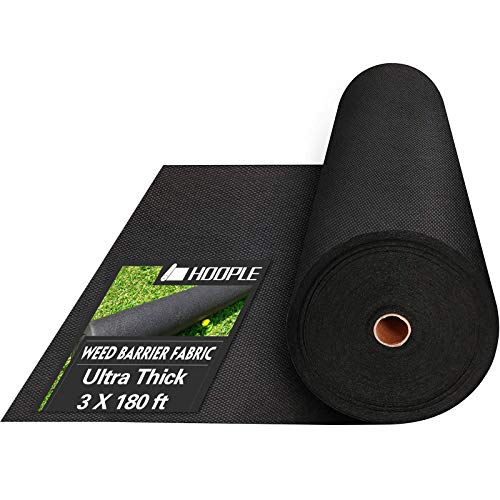 HOOPLE Garden Weed Barrier. Premium Pro Ultra Thick Landscape Fabric, Weeds Control for Flower Bed, Mulch, Pavers, Edging, Garden Stakes, Heavy Duty Outdoor Project. Black (3ft X 180ft)