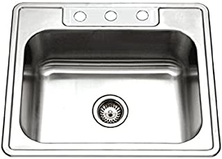 Houzer 2522-8BS3-1 Glowtone Series Topmount Stainless Steel 3-hole Single Bowl Kitchen Sink, 8-Inch Deep