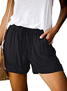 Womens Comfy Drawstring Casual Elastic Waist Pocketed Loose Fit Shorts Black