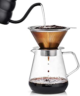 Soulhand Pour Over Coffee Brewer Pour Over Coffee Dripper 8 Cups Coffee Maker with Separable Paperless Coffee Filter with Glass -Bouns Coffee Scoop and Brush Large Capacity Brewer 28oz