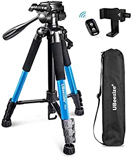 UBeesize 60-inch Camera Tripod, 5kg/11lb Load TR60 Load Portable Lightweight Aluminum Travel Tripod with Carry Bag & Wireless Remote, for DSLR Cameras Compatible with iPhone & Android Phone (Blue)