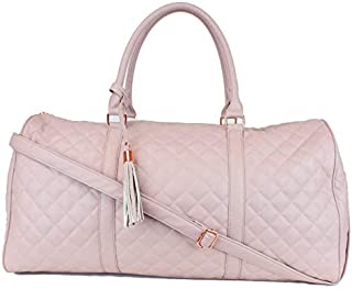 Women's Quilted Leather Weekender Travel Duffel Bag With Rose Gold Hardware - Large 22