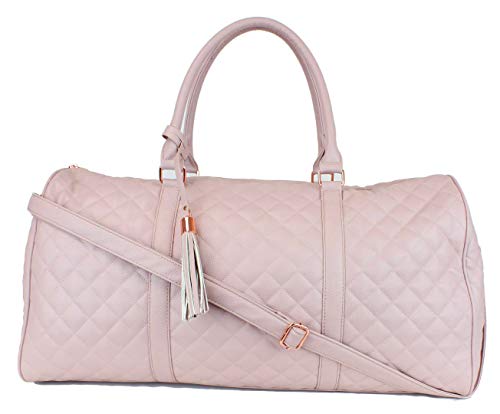 Women's Quilted Leather Weekender Travel Duffel Bag With Rose Gold Hardware - Large 22