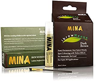 MINA ibrow Henna Dark Brown Professional Tint Kit With Nourishing Oil & Brush Combo Pack | No Ammonia | Vegan & Cruelty free | Upto 30 Applications