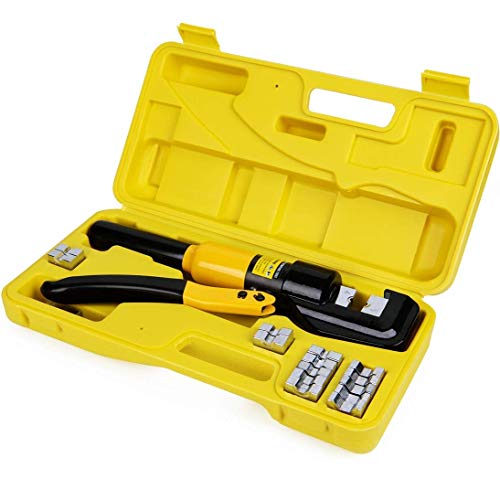 HYCLAT 10 Tons Hydraulic Wire Battery Cable Lug Terminal Crimper Crimping Tool With 9 Pairs of Dies