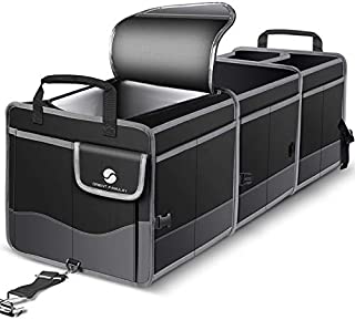 Trunk Organizer with Cooler, Collapsible Trunk Storage Container with Non Slip Bottom Strips, Large Multi-Compartment Waterproof Car Trunk Organizer Groceries for Vehicle Sedan, Suv, Truck,Van(Black)