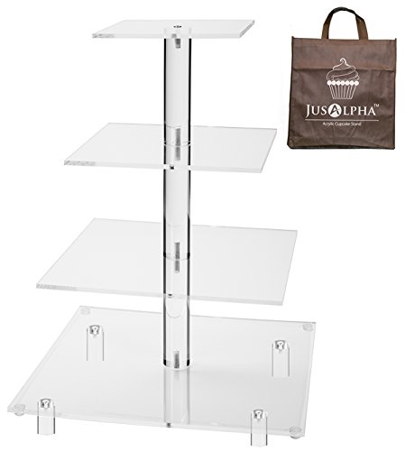 Jusalpha 4 Tier Square Wedding Acrylic Cupcake Tower Stand-Cake Stand-Dessert Stand 4 Tier (Tall version)