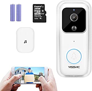 2021 Video Doorbell Camera Wireless WiFi 32GB SD Card Pre installed, Battery Operated Waterproof 1080P HD Home Security Door Bell with Chime/Automatic Recording/PIR / 170°Wide Angle by YISSVIC