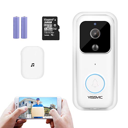 2021 Video Doorbell Camera Wireless WiFi 32GB SD Card Pre installed, Battery Operated Waterproof 1080P HD Home Security Door Bell with Chime/Automatic Recording/PIR / 170°Wide Angle by YISSVIC