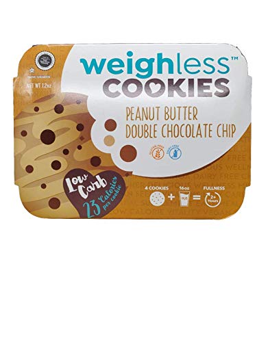 Weighless Cookies Peanut Butter Double Chocolate Chip - 12 Cookies Per Pack - Healthy, Gluten Free, Low Carb, Only 23 Calories Per Cookie