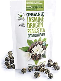 Jasmine Dragon Pearls Green Tea - Premium Flavor Organic Tea Jasmine Pearls Loose Leaf Tea Hand Rolled - 4 Ounces