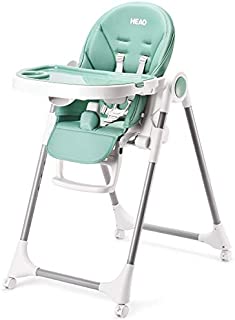 HEAO fold Baby High Chair 4 in 1 with Wheels, converts to Infant Floor Seat, Toddler Booster Chair, Kids Table Green