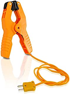 Pipe Clamp Temperature Probe Tool - Type-K Pipe Clamp Adapter Thermocouple Probe for External Meter or Gauge Device Like Digital Multimeters and Clamp Meters, Measures Temperature - Pyle PCTL01, Orange