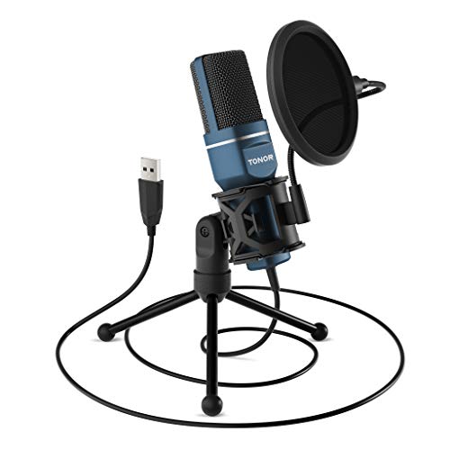 USB Microphone, TONOR Computer Condenser PC Gaming Mic with Tripod Stand & Pop Filter for Streaming, Podcasting, Vocal Recording, Compatible with Laptop Desktop Windows Computer, TC-777