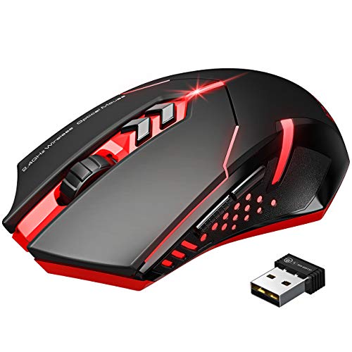 VicTsing Wireless Gaming Mouse with Unique Silent Click, Breathing Backlit, Wireless Mouse Gaming, Up to 2400 DPI, Ergonomic Grips, 7 Buttons,Red