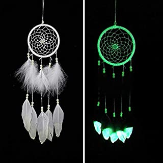 Luminous Dream Catcher,Manual Feather Hanging Decor Dream Catcher For Car Kids Bed Room Wall Hanging Decoration Decor Ornament Craft,Dia 4.3inch/11cm (Type 2)