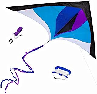 Best Delta Kite, Easy Fly for Kids and Beginners, Single Line w/Tail Ribbons, Stunning Blue & Purple, Materials, Large, Meticulous Design and Testing + Guarantee + Bonuses!