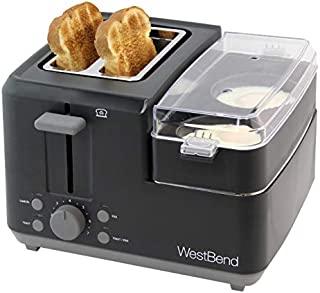 West Bend 78500 2-Slice Breakfast Station Wide Slot Toaster with Removable Crumb Includes Meat and Vegetable Warming Tray with Egg Cooker and Poacher Certified, Black