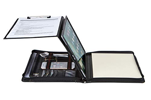 Professional Portfolio with Tablet Case for iPad Pro 12.9 (3rd Gen 2018), Business Cow Leather Padfolio Organizer with Letter Size/A4 Clipboard & Notepad Holder