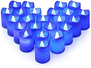 Litake Blue Light Candles, Romantic LED Blue Candles 24 Packs, Flameless Blue Tea Lights, Flickering Navy Blue Led Votive Candles for Birthday Wedding Party Christmas Valentine Halloween Decor