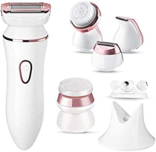 Electric Shaver,Women 6 in 1 Safe Razor and Remover for Legs,Underarms,with 2 Cleansing Brushes,1 Massager for Face,1 Foil Shaver,1 Bikini Trimmer Head,Dry Wet Use Rechargeable Cordless Razor