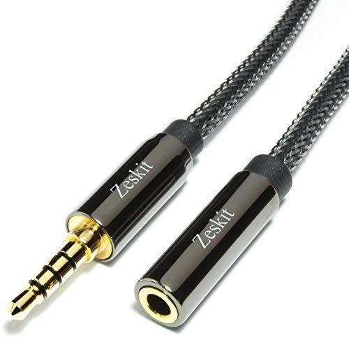 Zeskit Premium 3.5mm Jack Male to Female AUX Audio Extension Cable, TRRS 4 Poles for Headphones with Mic, Speakers - 6ft