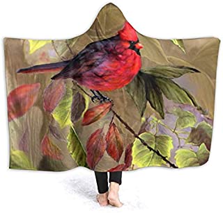 Wearable Throw Blanket Fall Autumn Leaf Cardinal Bird Hoodie Throw Wrap Cape Cloak Spa Toddlers Windproof Blankets Couch Bed Shawl Flannel with Sleeves