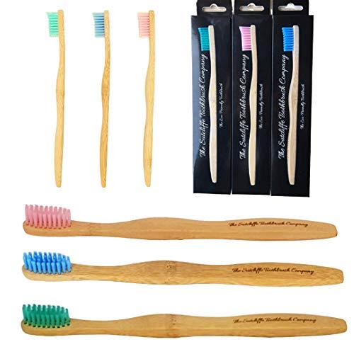 The Sutcliffe Toothbrush Company (UK) Bamboo Toothbrushes  Eco-Friendly Bamboo Toothbrush  Premium NonBPA Dentist Design  Biodegradable Packaging and Individual Eco Wrap  Soft Nylon Bristles(Pink)