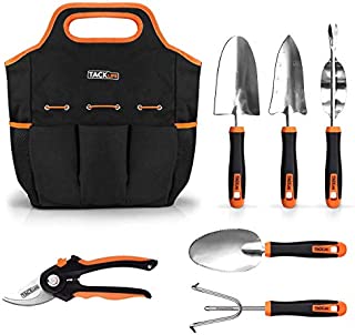 TACKLIFE 6 Piece Stainless Steel Heavy Duty Garden Tools Set, with Non-slip Rubber Grip, Storage Tote Bag, Outdoor Hand Tools, Garden Gift, Black and Orange GGT4A